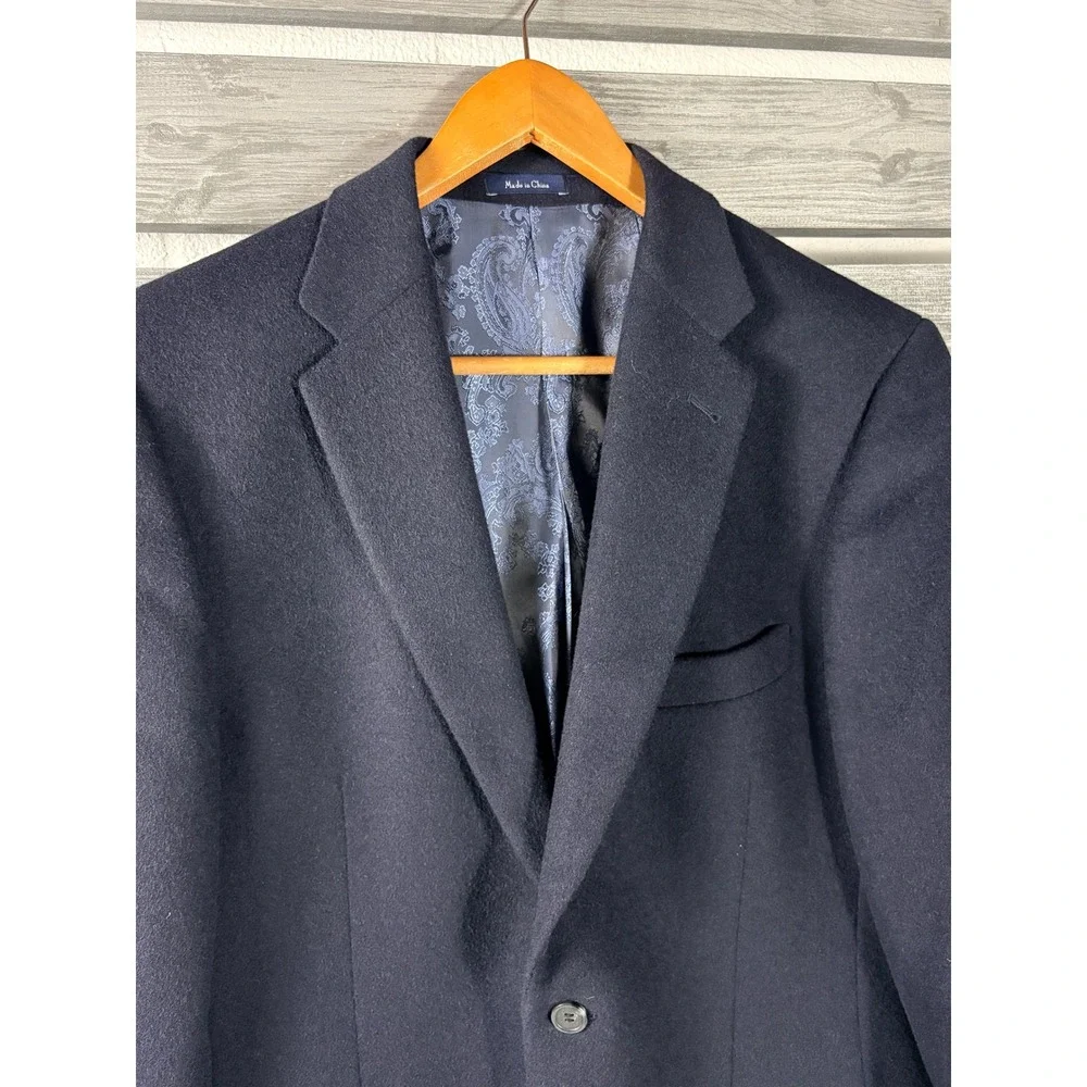 Turnbury Mens 40L Navy Blue 100% Camel Hair Blazer Sport Coat Paisley Lined NICE